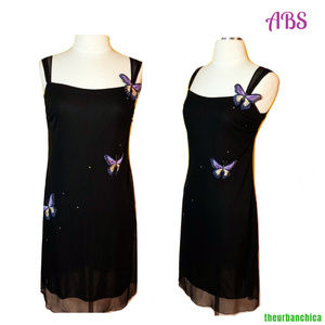ABS Black Crepe Mesh Butterfly Dress